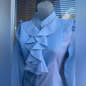 Elegant Blue Ruffled Women's Top